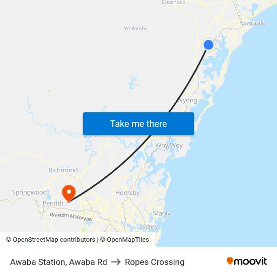 Awaba Station, Awaba Rd to Ropes Crossing map