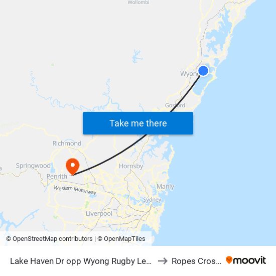 Lake Haven Dr opp Wyong Rugby League Club to Ropes Crossing map
