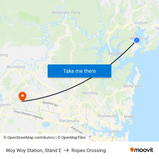 Woy Woy Station, Stand E to Ropes Crossing map