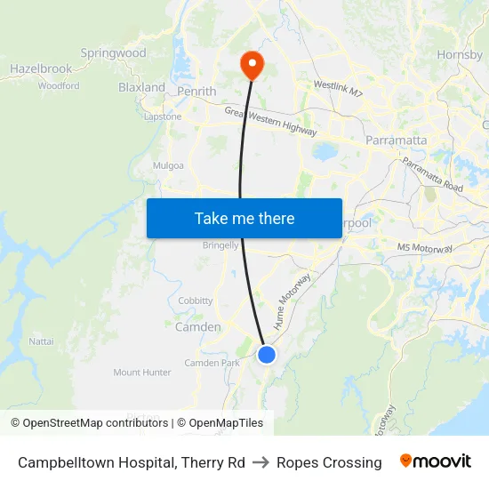 Campbelltown Hospital, Therry Rd to Ropes Crossing map
