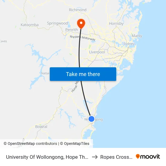 University Of Wollongong, Hope Theatre to Ropes Crossing map