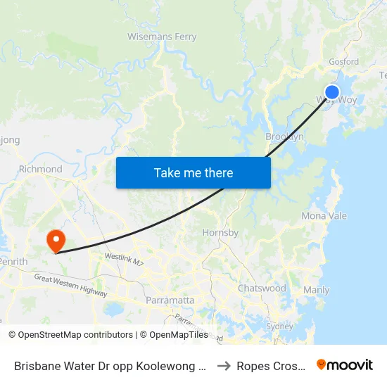 Brisbane Water Dr opp Koolewong Station to Ropes Crossing map