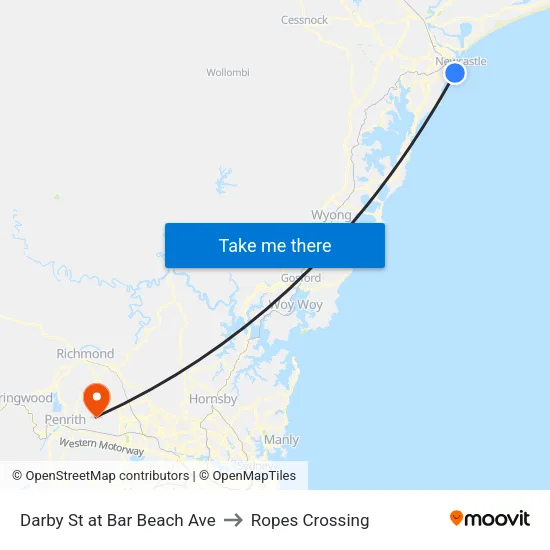 Darby St at Bar Beach Ave to Ropes Crossing map