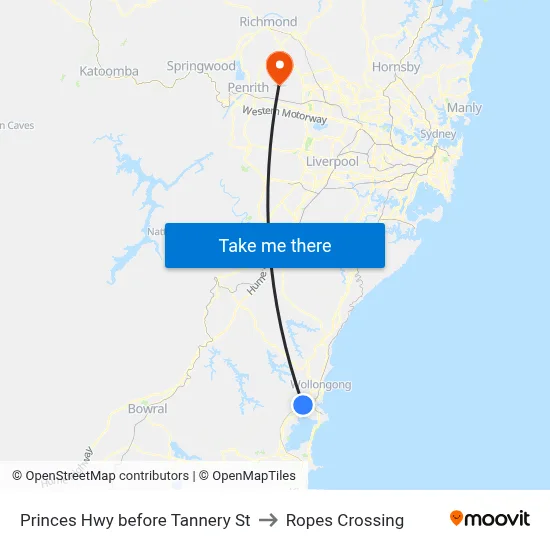 Princes Hwy before Tannery St to Ropes Crossing map