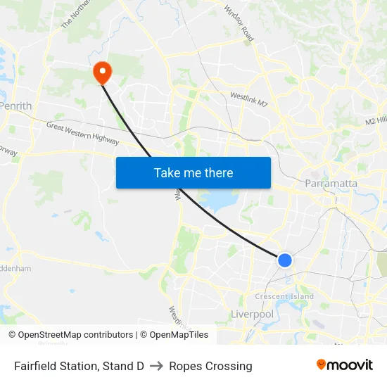 Fairfield Station, Stand D to Ropes Crossing map