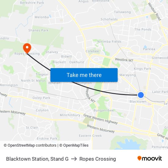 Blacktown Station, Stand G to Ropes Crossing map