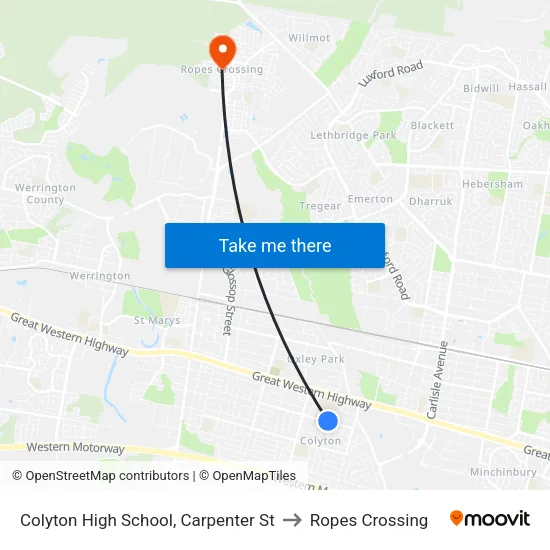 Colyton High School, Carpenter St to Ropes Crossing map