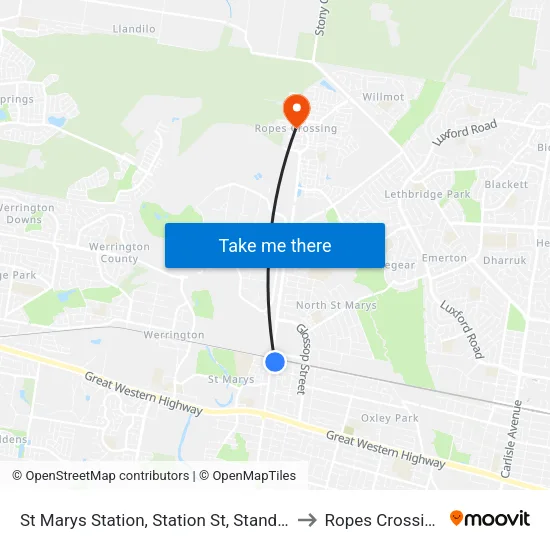 St Marys Station, Station St, Stand D to Ropes Crossing map