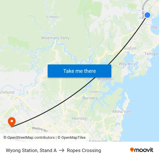 Wyong Station, Stand A to Ropes Crossing map