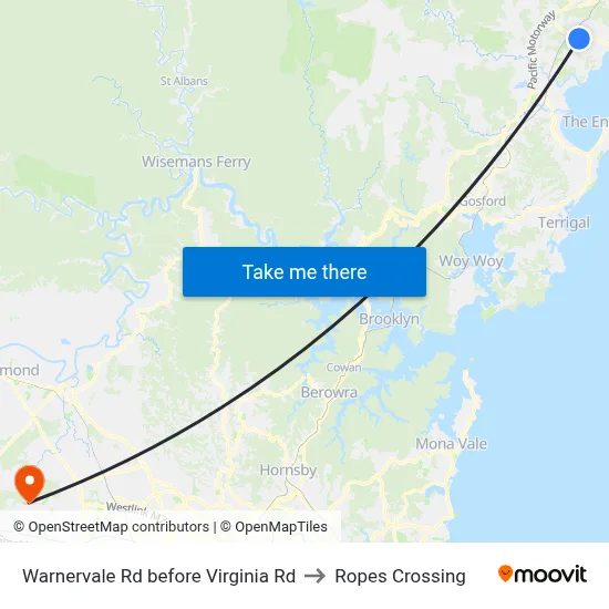 Warnervale Rd before Virginia Rd to Ropes Crossing map