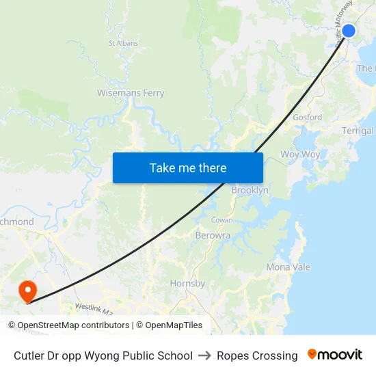 Cutler Dr opp Wyong Public School to Ropes Crossing map