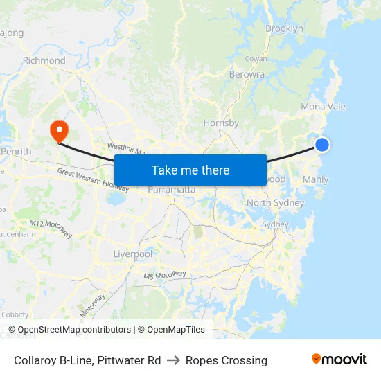 Collaroy B-Line, Pittwater Rd to Ropes Crossing map