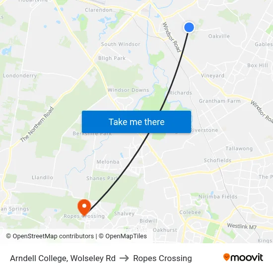 Arndell College, Wolseley Rd to Ropes Crossing map