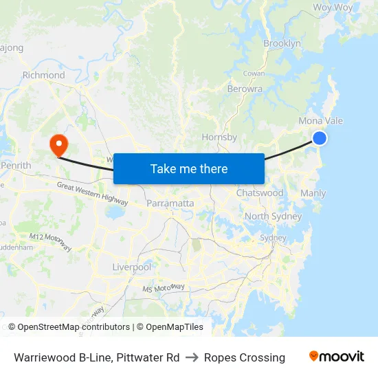 Warriewood B-Line, Pittwater Rd to Ropes Crossing map
