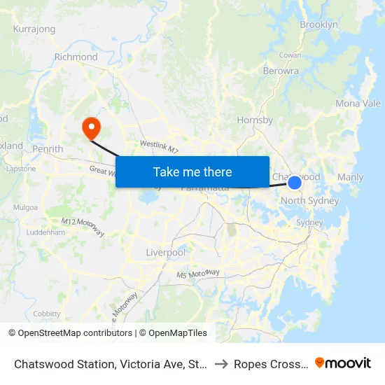 Chatswood Station, Victoria Ave, Stand E to Ropes Crossing map
