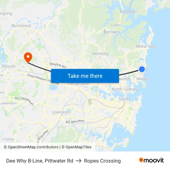 Dee Why B-Line, Pittwater Rd to Ropes Crossing map