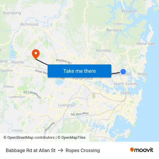 Babbage Rd at Allan St to Ropes Crossing map