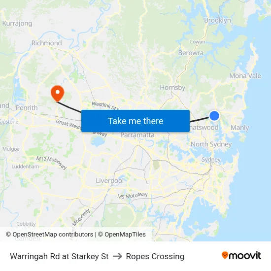 Warringah Rd at Starkey St to Ropes Crossing map