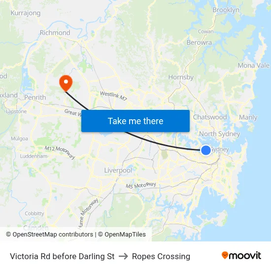 Victoria Rd before Darling St to Ropes Crossing map