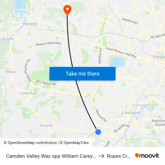 Camden Valley Way opp William Carey Christian School to Ropes Crossing map
