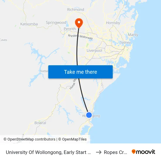 University Of Wollongong, Early Start Discovery Centre to Ropes Crossing map