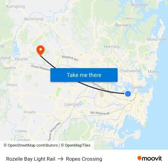 Rozelle Bay Light Rail to Ropes Crossing map