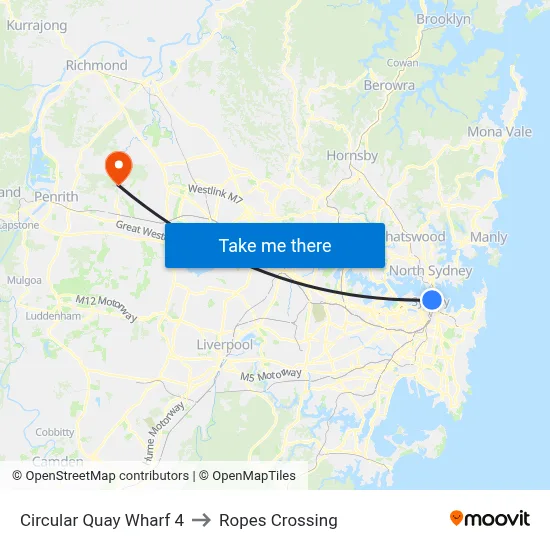 Circular Quay Wharf 4 to Ropes Crossing map
