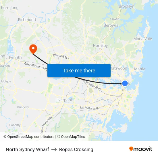 North Sydney Wharf to Ropes Crossing map