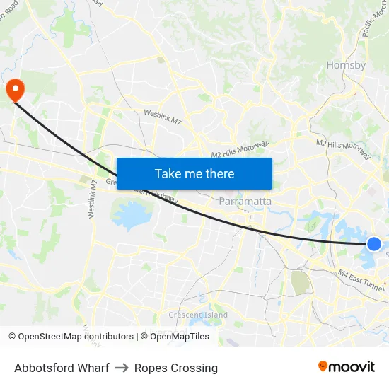 Abbotsford Wharf to Ropes Crossing map