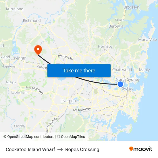 Cockatoo Island Wharf to Ropes Crossing map