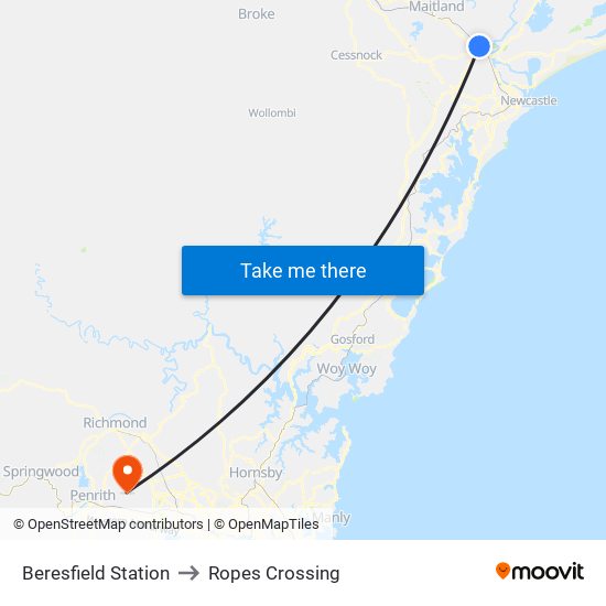 Beresfield Station to Ropes Crossing map