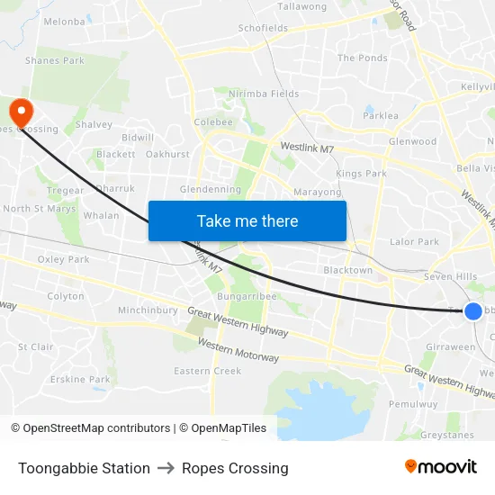 Toongabbie Station to Ropes Crossing map