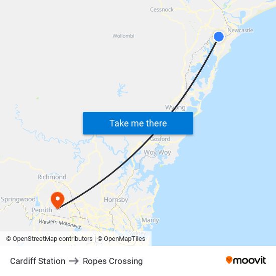 Cardiff Station to Ropes Crossing map