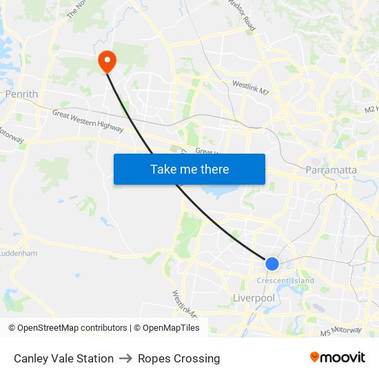 Canley Vale Station to Ropes Crossing map