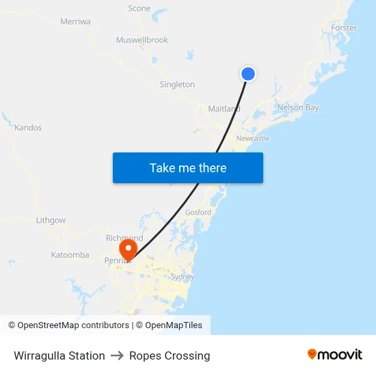 Wirragulla Station to Ropes Crossing map