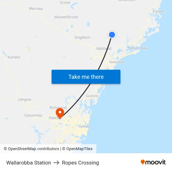 Wallarobba Station to Ropes Crossing map