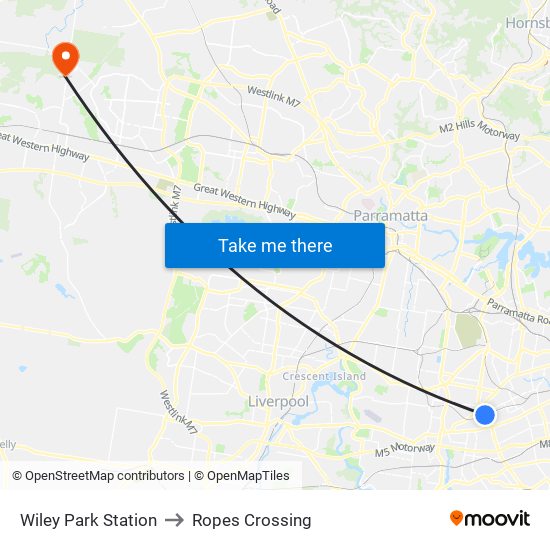 Wiley Park Station to Ropes Crossing map