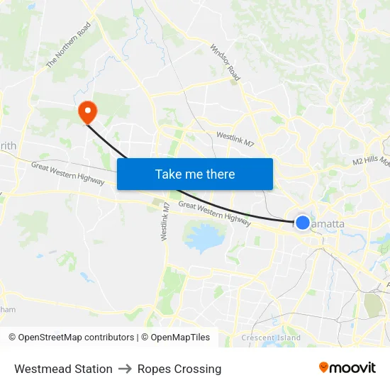 Westmead Station to Ropes Crossing map