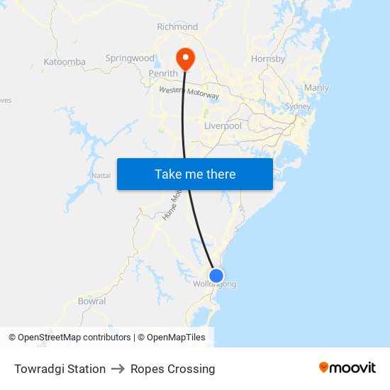 Towradgi Station to Ropes Crossing map