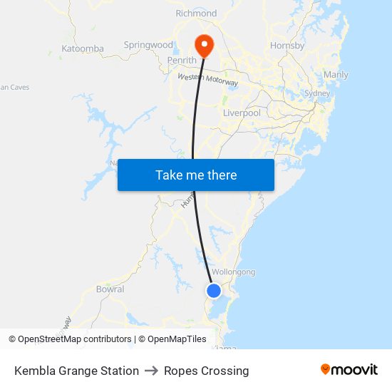 Kembla Grange Station to Ropes Crossing map