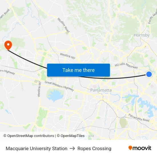 Macquarie University Station to Ropes Crossing map