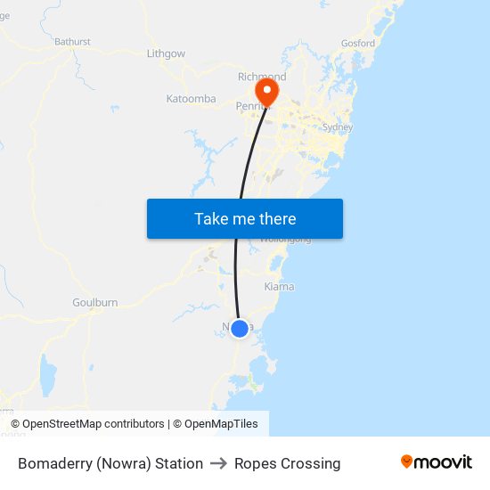 Bomaderry (Nowra) Station to Ropes Crossing map