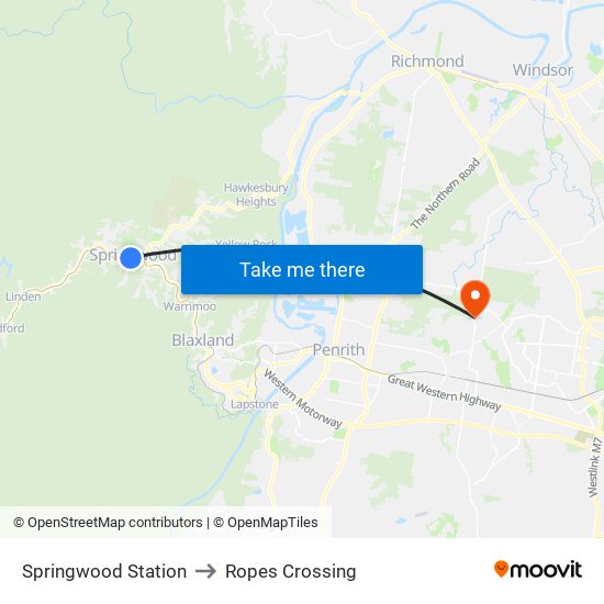 Springwood Station to Ropes Crossing map