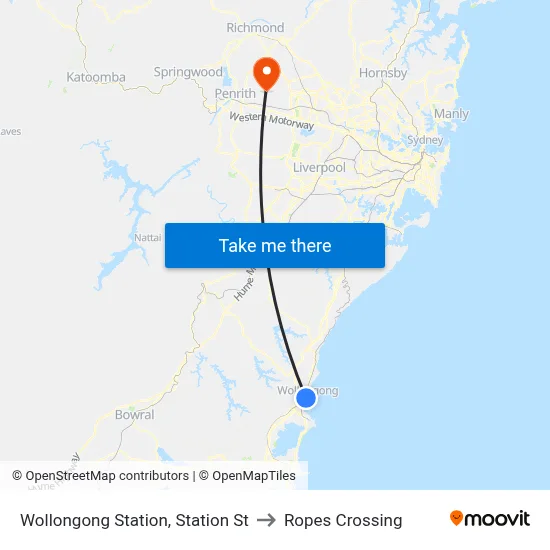 Wollongong Station, Station St to Ropes Crossing map