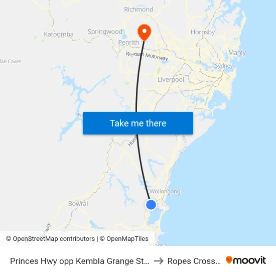 Princes Hwy opp Kembla Grange Station to Ropes Crossing map