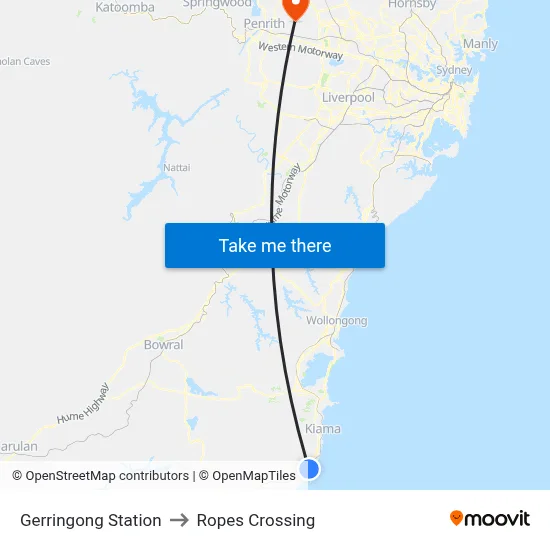 Gerringong Station to Ropes Crossing map