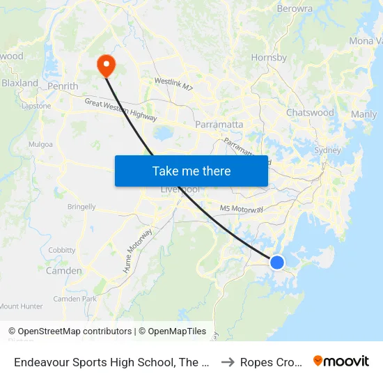 Endeavour Sports High School, The Boulevarde to Ropes Crossing map