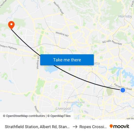 Strathfield Station, Albert Rd, Stand G to Ropes Crossing map