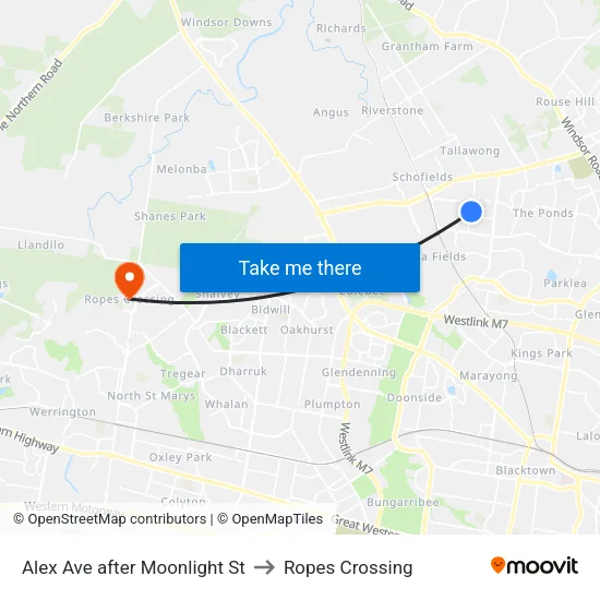 Alex Ave after Moonlight St to Ropes Crossing map