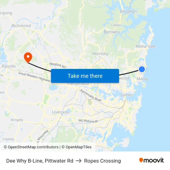 Dee Why B-Line, Pittwater Rd to Ropes Crossing map